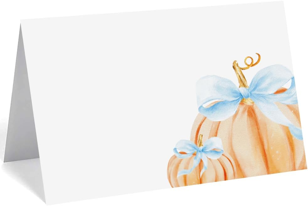 24 Pcs Little Pumpkin Place Cards (Blue Bow)
