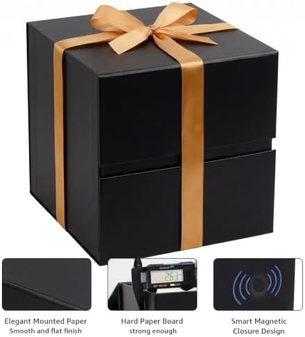LIFELUM Black Gift Box for Birthday with Magnetic Lid, 10.2"x10.2"x10.2"