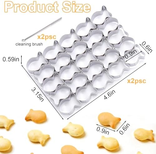 AIERSA 2Pcs Gold Fish Cracker Cutter,25 Cavity Fish Cookie Cutter,Mini Gold Fish Shapes Molds for Cookie,Non-stick Dough, Stainless Steels Cookie Cutters Mold for Baking