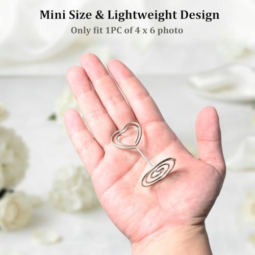 Jofefe 20pcs Mini Place Card Holder, Table Number Holders, Table Card Holders, Table Number Stands, Wire Table Picture Photo Holder Menu Clips for Wedding Favors with Heart Shaped (Silver)