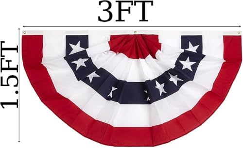 4 Pack USA Pleated Fan Flag, 1.5 X 3 FT American Bunting Flag, 4th of July Patriotic Half Fan Banner Flag Decoration for 4th of July Independence Day Outdoor Decorations