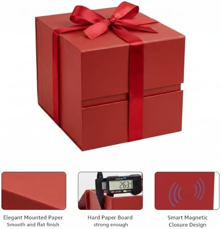 LIFELUM Red Gift Box for Christmas with Magnetic Lid, 7"x7"x7"