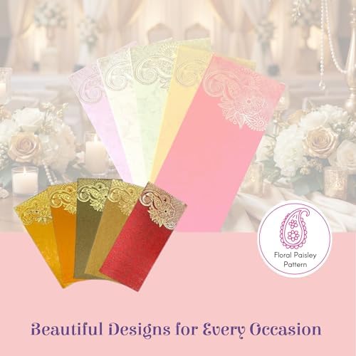 LoveNspire Money Envelopes (7.5 x 3.5 Inch) Elegant Floral Paisley Pattern Shagun Lifafa for Indian Wedding, Birthday | Cash Gift Holder & Home Savings Organizer Pack of 10