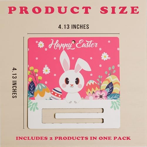 KATINAT Easter Bunny Gift Holder for Cash, Pack of 2 Wooden Rabbit Currency Display, Spring Basket Stuffers for Teens & Kids, Bunny Holding Holiday Egg Money Present, Pink Rabbit Cash Set