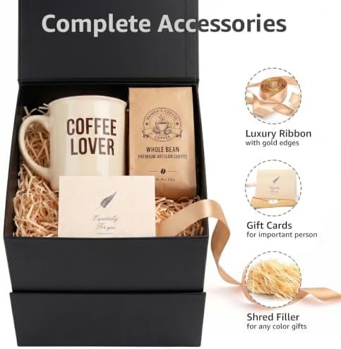 LIFELUM Black Gift Box for Birthday with Magnetic Lid, 7"x7"x7"