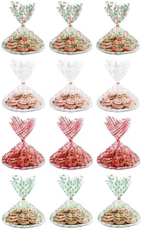 American Greetings Christmas Cellophane Cookie Tray Bags with Twist-Ties, Holiday Patterns (12-Count)