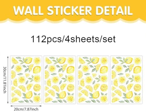 4 Sheets Static Cling Summer Lemon Window Clings 112 Pcs Cute Reusable PVC Window Stickers No Adhesive Removable Fruit Decals for Kitchen Glass Door Cabinet Refrigerator Home Decor