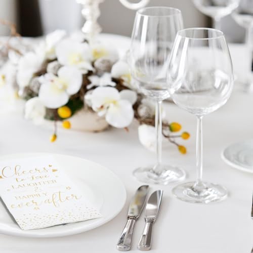 Pasimy 50 Pcs Bridal Shower Napkins Cheers to Love Laughter and Happily Ever After Disposable Decorative Wedding Paper Dinner Napkins for Banquet Engagement Party Decoration Supplies (Gold)
