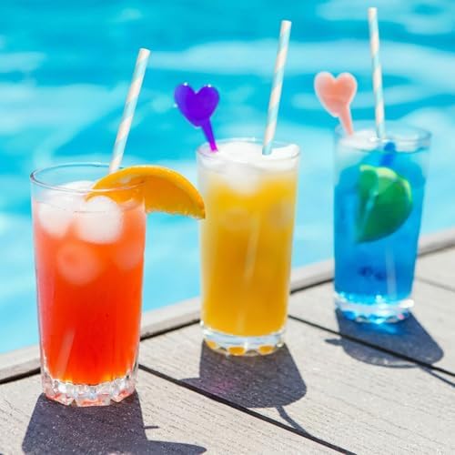 100 Packs Light Blue Biodegradable Striped Paper Straws, Disposable Drinking Straws for Birthday Carnival Summer Pool Party Wedding Baby Shower Halloween Christmas Party Decoration Supplies