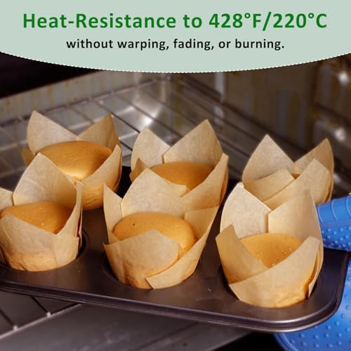Caperci 150pcs Tulip Cupcake Liners Parchment Paper Muffin Cups for Baking