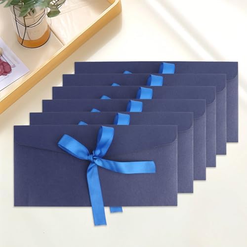 20 Pack Pearlescent Blue Decorative Envelopes with Ribbon Bow, 8x4 Inch Christmas Cash Gift Envelope, Greeting Invitation Envelope Classical Pure Set for Wedding Birthday Festival and Party
