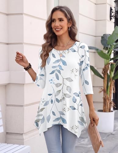 Zeagoo Womens Tops 3/4 Sleeve Loose Fit Dressy Tunics Plus Size Boho Shirts