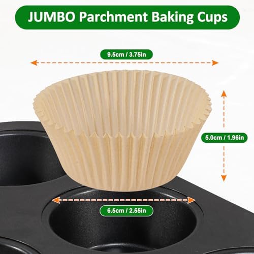 Caperci 200pcs Parchment Jumbo Cupcake Muffin Liners for Baking Large Cups
