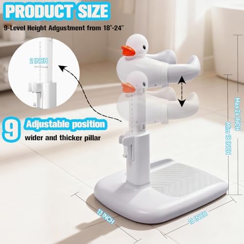 Baby Shower Stand 𝙬𝙞𝙩𝙝 𝙎𝙝𝙤𝙬𝙚𝙧 𝘾𝙖𝙥 & 𝙎𝙩𝙤𝙤𝙡 - Safety & Non-Slip Baby Bath Stand, Toddler Shower Stand for Infants 6-36 Months, Shower Standing Support Max 35 Lbs Capacity