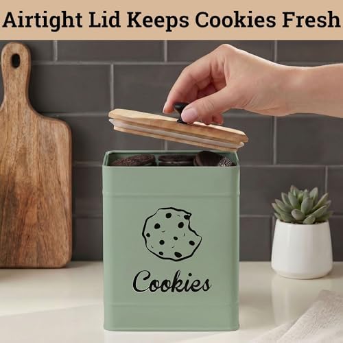 Cookie Jar with Airtight Bamboo Lid, 6"D x 8"H, 1 Gallon Iron Cookie Tin