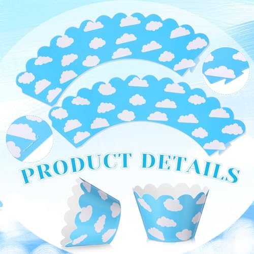 Domensi 100 Pcs Sky Clouds Blue Cupcake Wrappers Lace Baking Cups