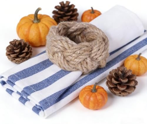 Woven Napkin Rings Set of 24, Natural Cotton Yute Napkin Holder Brown