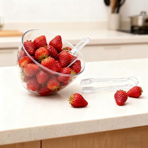 18 Pcs Serving Bowls Kit, 25 oz Buffet Containers Set, Include Parties Clear Plastic Angled Bowls, Plastic Kitchen Candy Scoops and Tongs, for Serving Food, Appetizers, Party Supplies