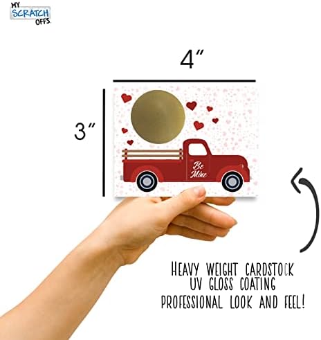 My Scratch Offs - 20 Pack Be Mine Valentine's Truck DIY Scratch Off Cards with Stickers, 3x4 Inch Customizable Love Notes for Classroom Exchange, Teacher Rewards & Party Favors for Valentine's Day