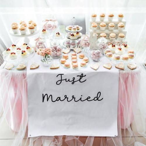 Oudain 29x39 Inch Just Married Banner Wedding Burlap Backdrop