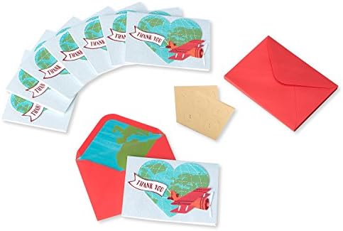 Papyrus Thank You Cards with Envelopes, Globe and Plane with Glitter (8-Count)