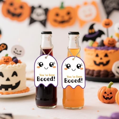 G2PLUS You've Been Booed Tags, 50 Pack Ghost Halloween Tags with String
