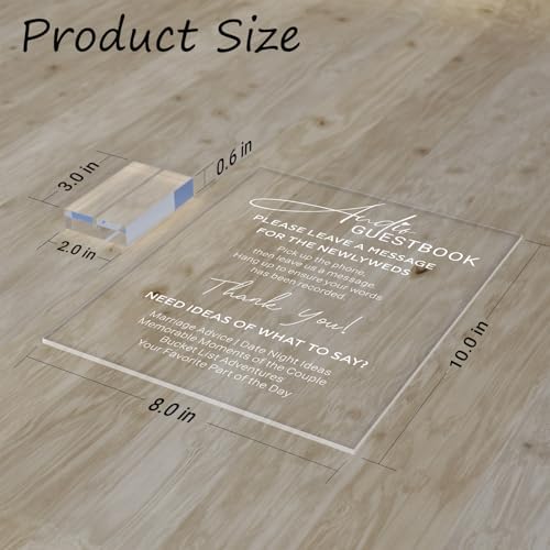 Acrylic Audio Guest Book Sign for Wedding, 8x10 Clear Audio Guestbook Sign with Acrylic Holder Stand, Elegant Audio Phone Guest Book Station Sign for Wedding Reception Table Decor