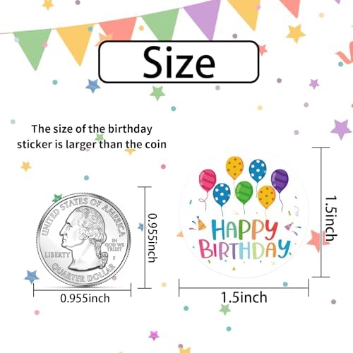 Heyfibro 500 PCS 1.5 Inch Happy Birthday Sticker for Party, Gift Packing, Envelope Sealing, Baby Shower(Balloon)