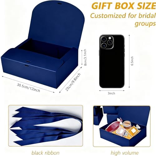 12Pack Navy Gift Boxes with Lids, 12×9.8×3.1 Inch Groomsmen Proposal Box, Luxury Navy Gift Box with Ribbon for Wedding, Birthday, Party, Christmas, Bridesmaid, Graduation Gift