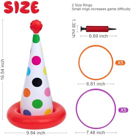 Inflatable Ring Toss Game, Birthday Party Games Ring Toss Game for Kids Adults Birthday Party Decorations Lawn & Yard Games Toys for Family 5-Pack with 10 Plastic Rings