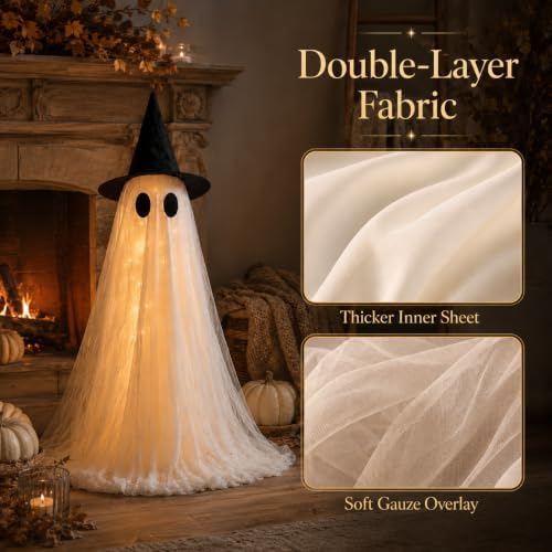 Halloween Decorations Indoor 2 Pack 2.6ft Glowing Ghosts with Timer Remote