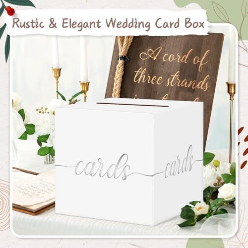 Elegant Wedding Card Box, Silver Foil Gift Card Box Holder for Party, White