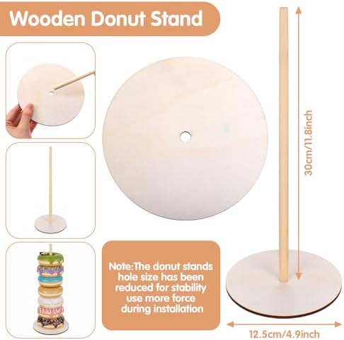 5 PCS Donut Stands for Dessert Table, Wooden Donut Stand Display, Farmhouse Bagel Stand for Dessert Table, Wedding, Birthday, Class Reunion, and Party Decoration