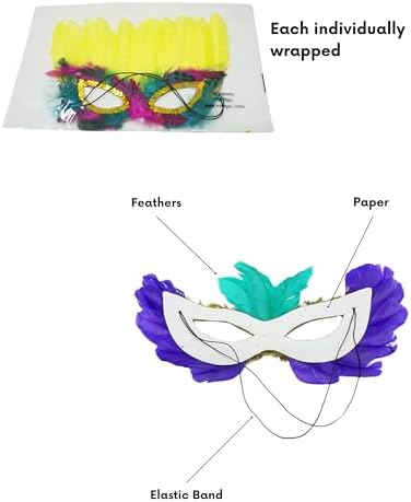 4E's Novelty Bulk Mardi Gras Masks With Feathers for Adult Men Women, Masquerade Party Masks for Party Outfit Accessories