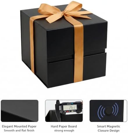LIFELUM Black Gift Box for Birthday with Magnetic Lid, 7"x7"x7"
