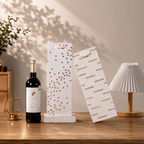SHIPKEY 4 PCS Wine Gift Bags 13.7" Luxury Gold Bottle Bag for Weddings