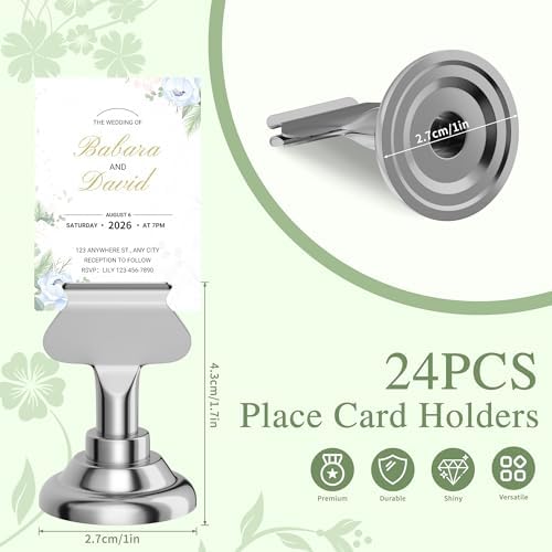Urban Deco 24 Pieces Table Card Holder Place Card Holders 1.7 inches Gold Steel Card Holders for Photos, Food Signs, Memo Notes, Weddings, Restaurants, Birthday(Silver 24PK)
