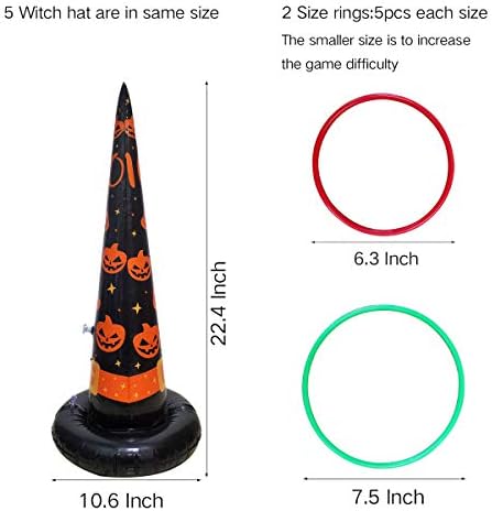Poptrend 5PK Halloween Toys Halloween Games Inflatable Witch Hat Ring Toss Game, Inflatable Ring Toss Game with Air Pump. Games Toys for Kids Adults, Halloween Decorations (Witch Hat, 5PK)