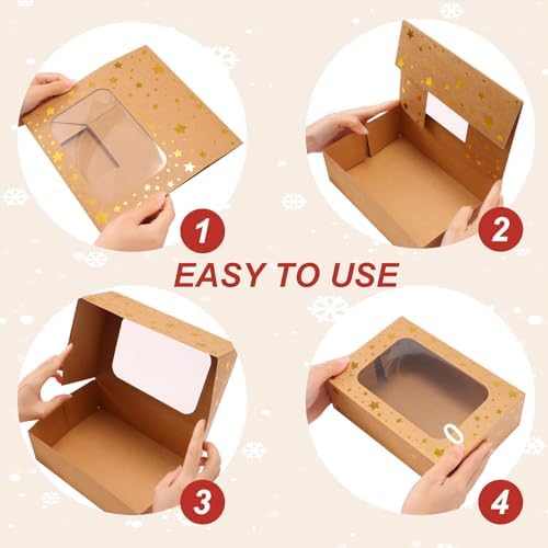Christmas Brown Holiday Cookie Boxes, Red Star, 24 Pack, 9x6x3 In
