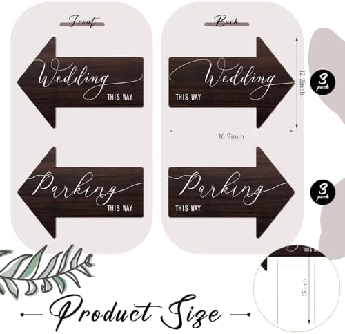 Wenqik 6 Pack Wedding Directional Arrow Signs with Stakes(Walnut Brown)