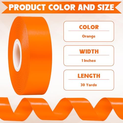 1In 30Yards Orange Satin Ribbon for Gift Wrapping Halloween Thanksgiving