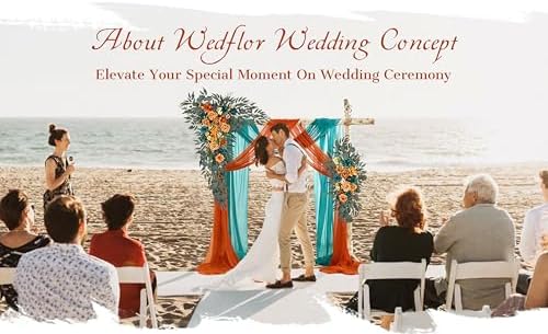Wedding Arch Flowers with Drapes Kit (Pack of 4) - 2pcs Artificial Teal Orange Fall Deluxe Swag with 2pcs Sheer Drapes for Wedding Ceremony Arbor Reception Backdrop Rose Floral Decoration