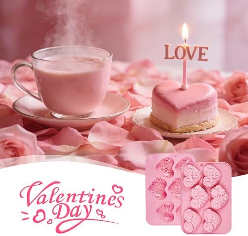 Heart Mold Silicone Soap Molds, 2 Pack Valentine's Day Muffin Brownie Pan for Baking, Jello Candy Mould for Hot Chocolate Bombs Ice Cube Candle Resin