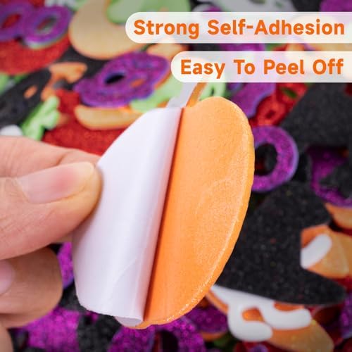 Anwyll 300Pcs Halloween Stickers for Kids - Halloween Foam Stickers Bulk Glitter Halloween Pumpkin Ghost Spider Decorating Sticker Self Adhesive Cute Happy Halloween Sticker for Craft DIY Party Supply