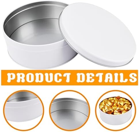 6 Pack Cookie Tin with Lid Round Metal Cookie Tins Containers Round Christmas Treats Tin Storing Snack Chocolate for Gift Giving Holiday Baking White Home Sturdy Storing