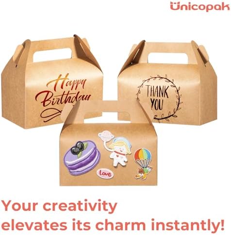 UnicoPak 30 Pack Brown Cookie Gift Boxes with Handles, Food-grade Material, Gable Party Favor Boxes for Lunch, Treats, Goodies, Cookies Candies for Birthday Party Wedding Holidays 6.5x3.5x4 Inches