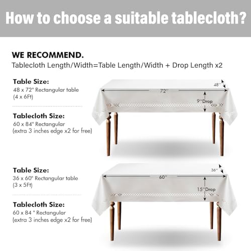 MIULEE White Rectangle Tablecloth with Decorative Cutouts 60x84 Inch