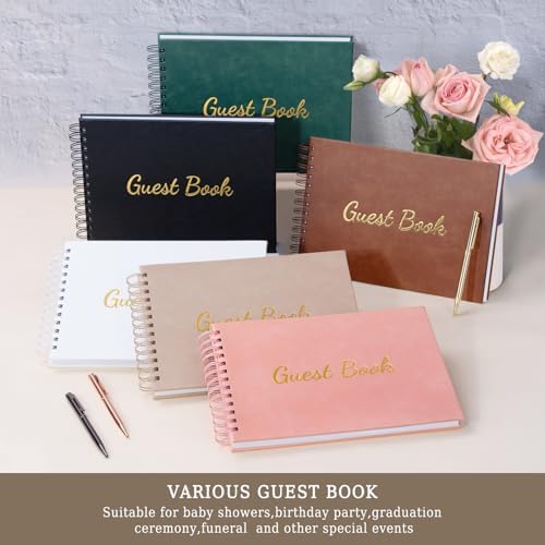 WEMATE Wedding Guest Book,Leather Wedding Receptions,Suitable for Baby Showers,Birthday and Special Events,Polaroid Guest Book with A Pen,136 Blank&Lined Pages for Sign in and Photos 7"x10"