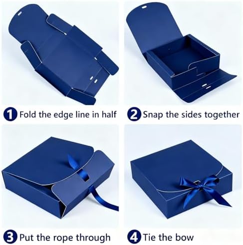10pack Gift Boxes with Lids, Blue Gift Boxes for Presents with Ribbons