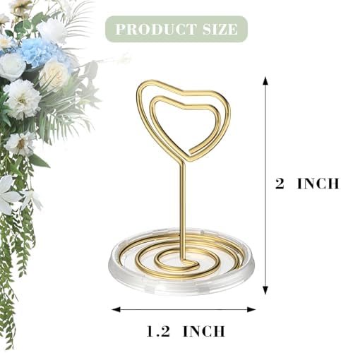 20 Pack Gold Table Number Holders with Stable Base, Heart Shaped